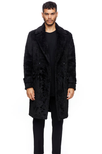 Black Fur Double Breasted Overcoat