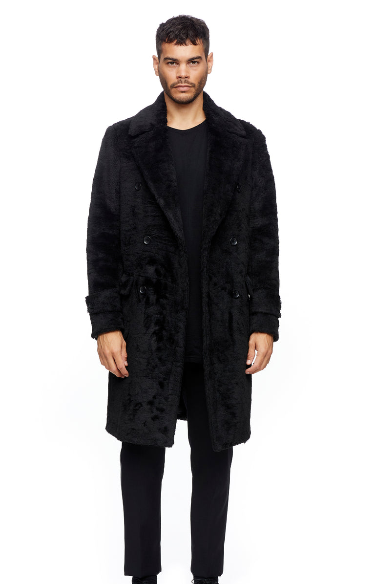 Black Fur Double Breasted Overcoat