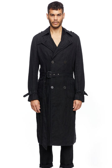 Black Linen Trench Coat