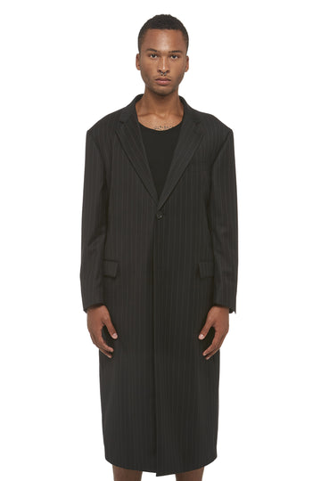 Black Pinstripe Drop Shoulder Overcoat