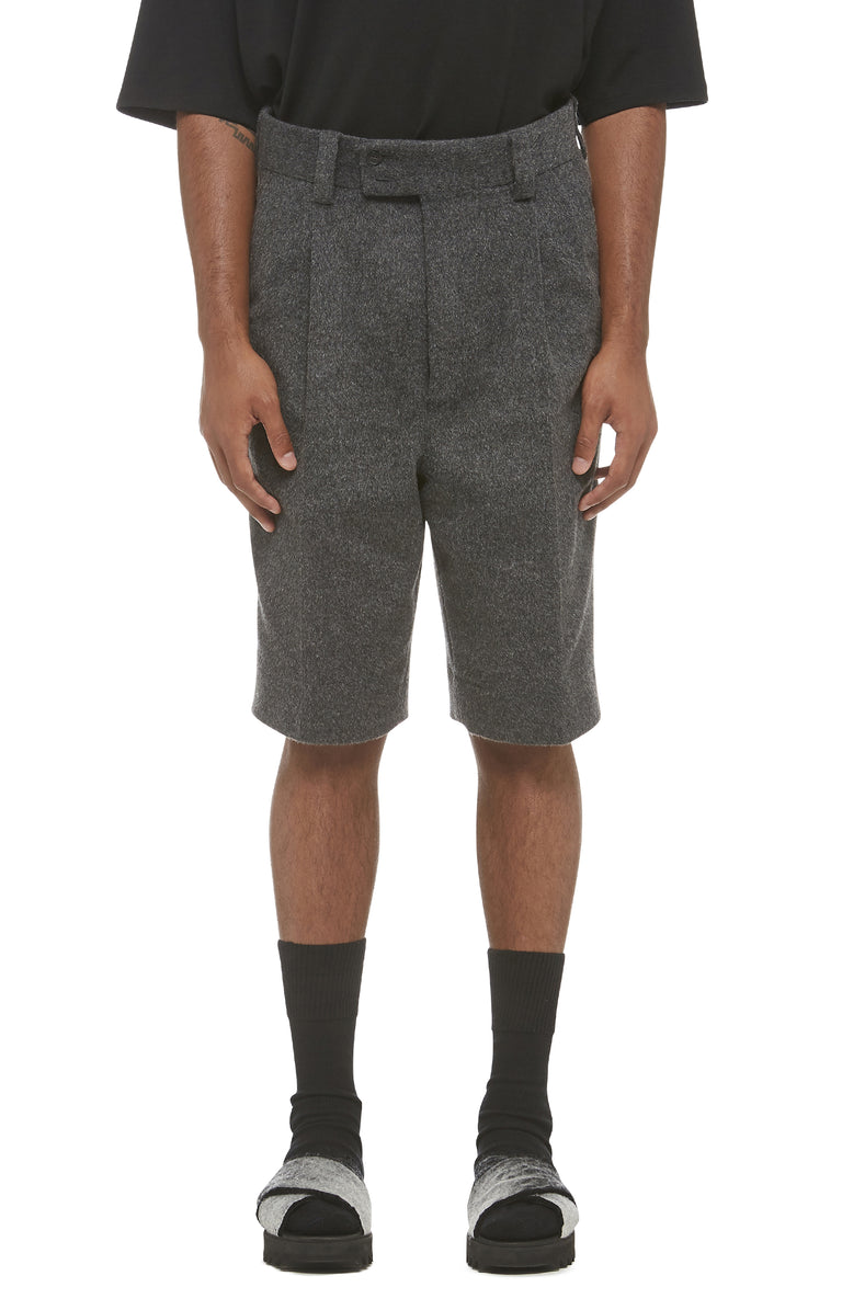 Grey Wool Drop Crotch Shorts
