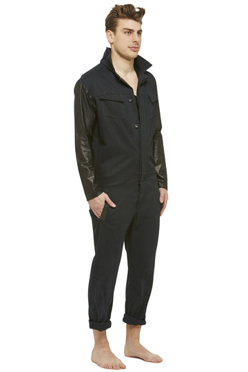 Navy Denim + Leather Jumpsuit
