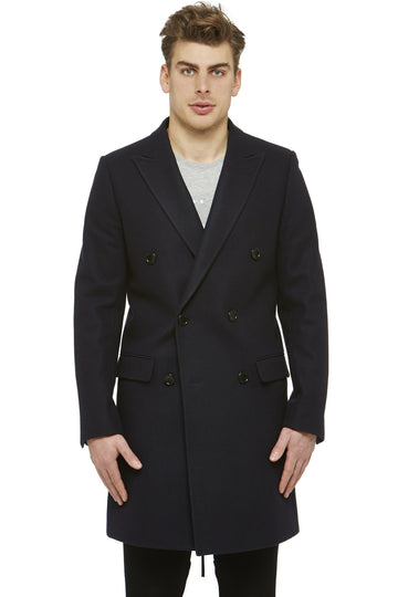 Navy Wool DB Overcoat