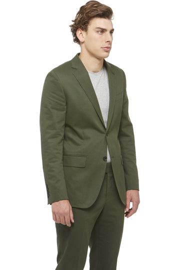 Green Cotton Notched Blazer