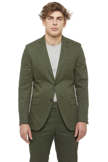 Green Cotton Notched Blazer