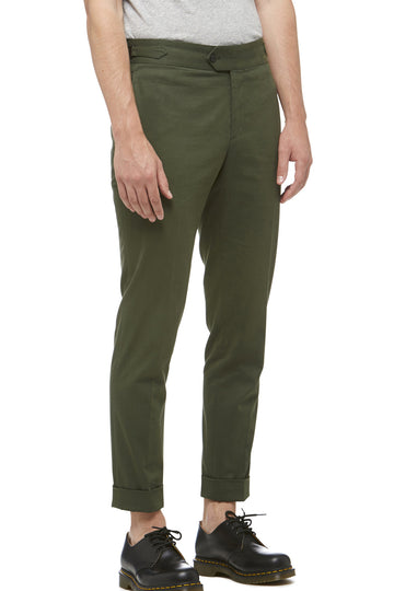 Green Cotton Cuffed Trouser