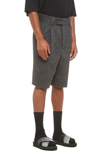 Grey Wool Drop Crotch Shorts