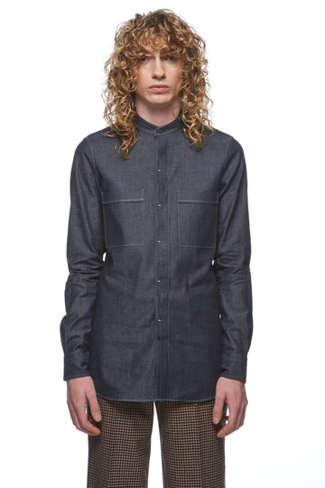 Denim Collarless Shirt