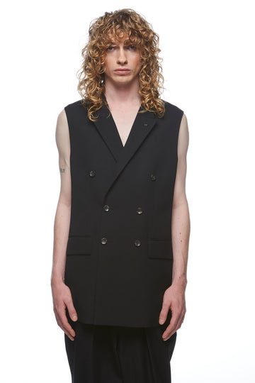 Black Double Breasted Sleeveless Blazer