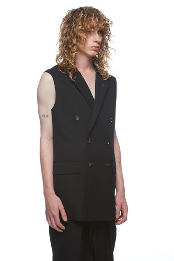 Black Double Breasted Sleeveless Blazer