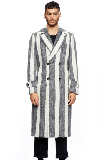 Black and White Double Breasted Mohair Coat