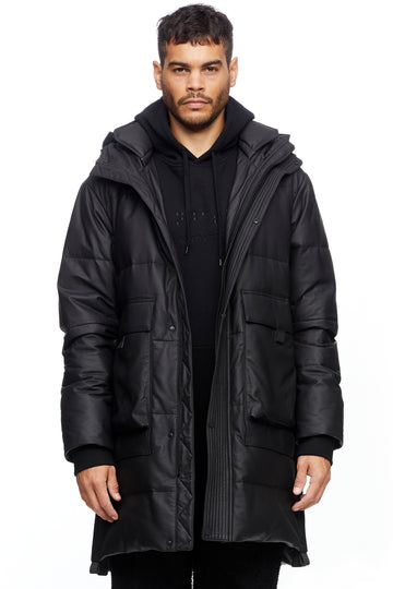 Black Leather Puffer Jacket