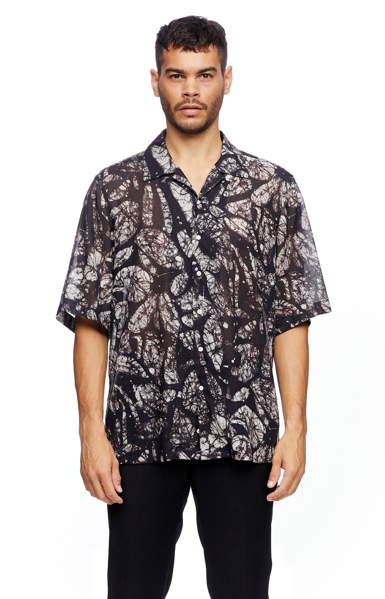 Black Leaf Cuban Collar Shirt