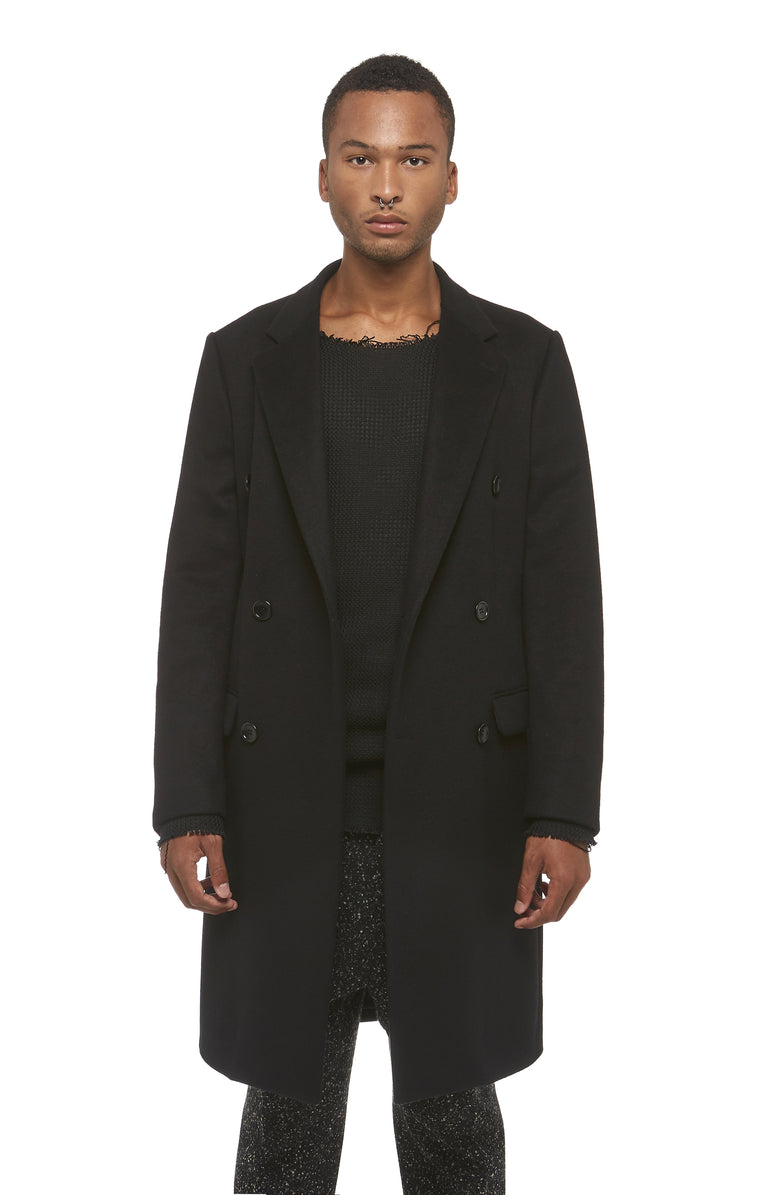 Black Wool DB Overcoat