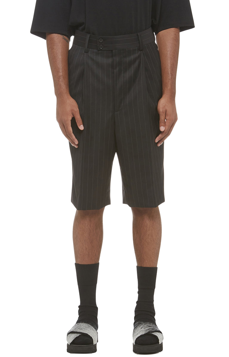 Black Pinstripe Drop Crotch Shorts