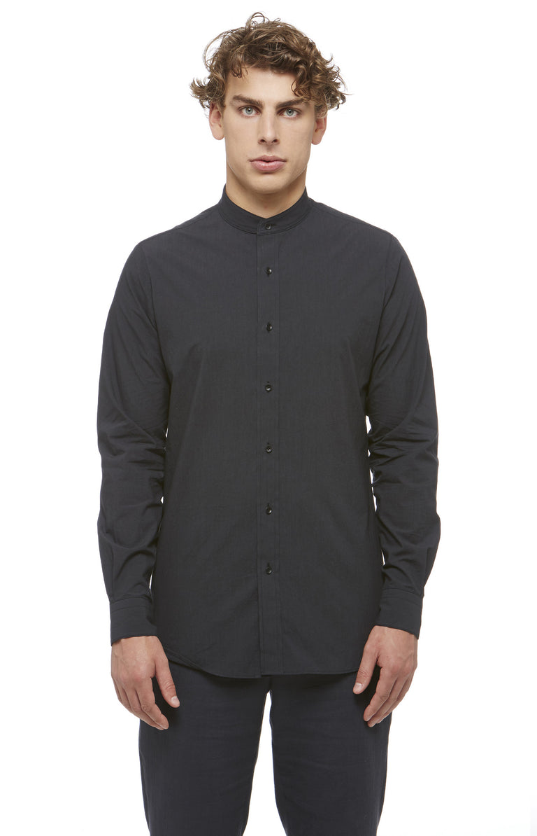 black collarless dress shirt Black Cotton Mandarin Collar Shirt – MNDATORY