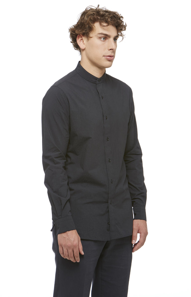 Black Cotton Mandarin Collar Shirt MNDATORY Black Cotton Mandarin Collar Shirt MNDATORY