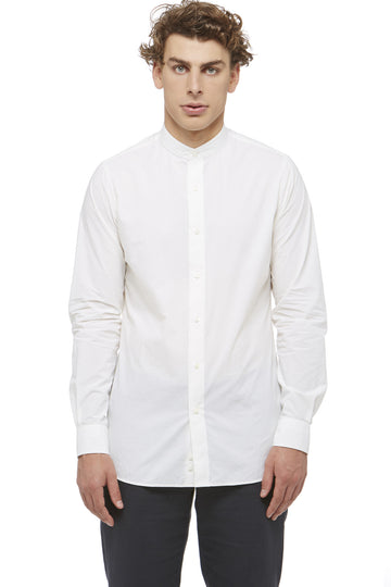 White Cotton Mandarin Collar Shirt