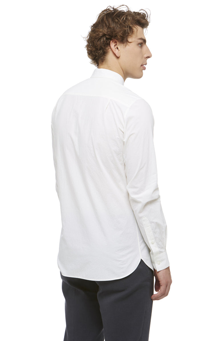 White Cotton Mandarin Collar Shirt