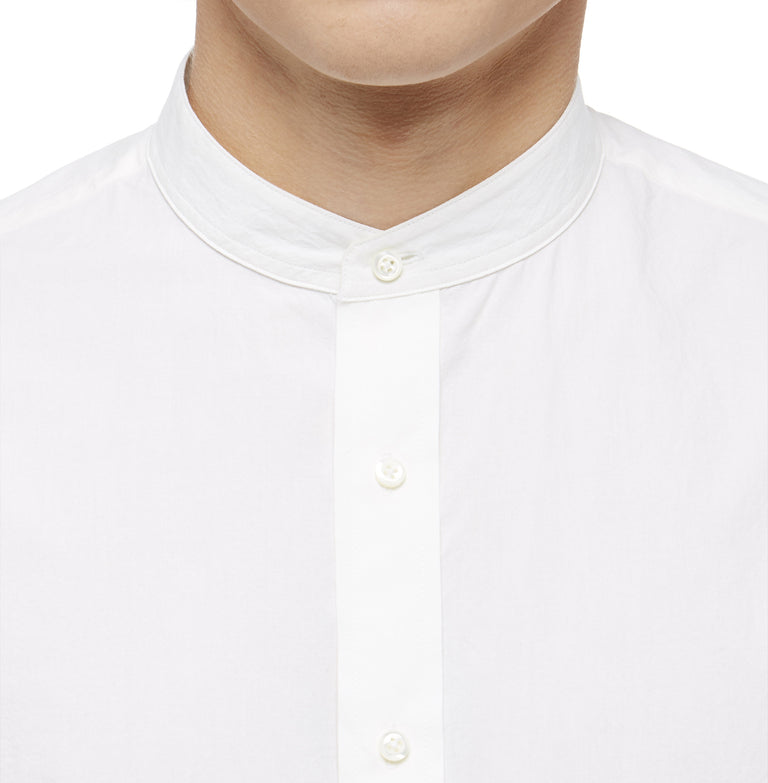 White Cotton Mandarin Collar Shirt