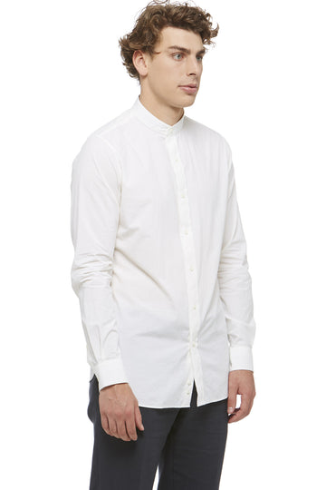 White Cotton Mandarin Collar Shirt