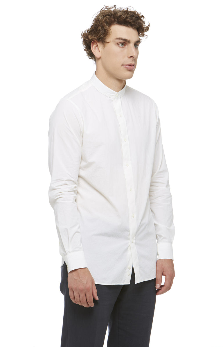 White Cotton Mandarin Collar Shirt