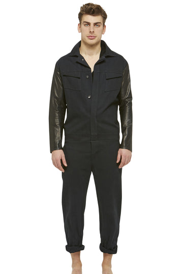 Navy Denim + Leather Jumpsuit