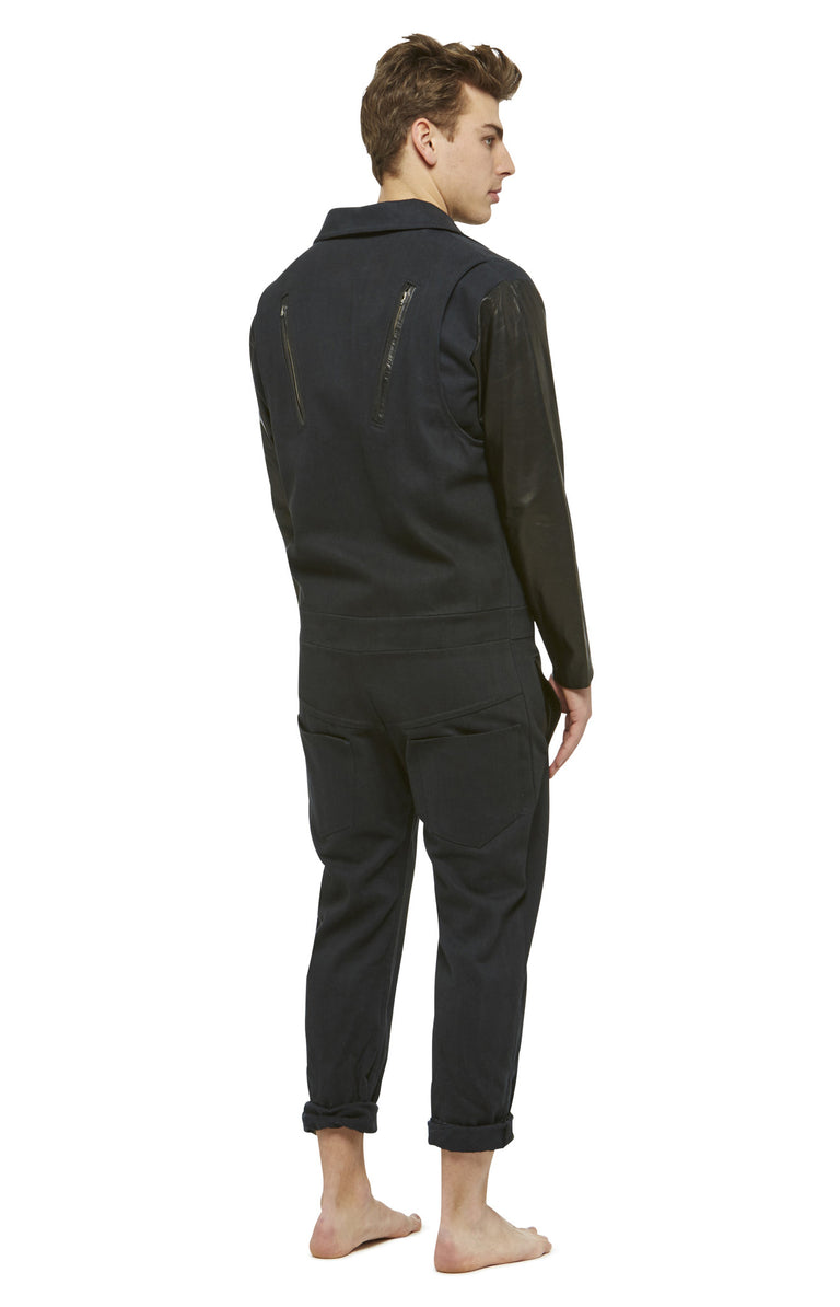 Navy Denim + Leather Jumpsuit