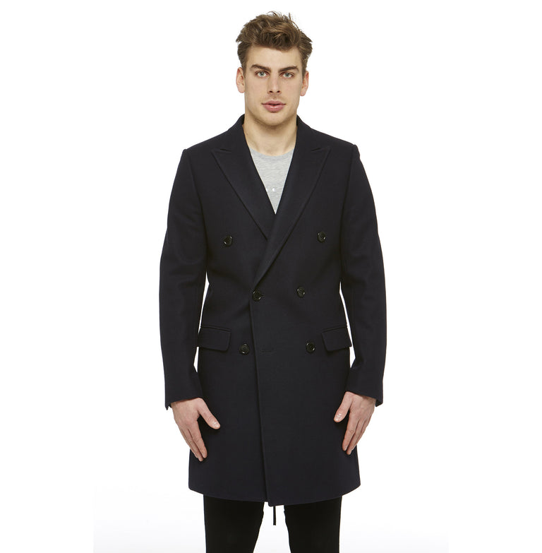 Navy Wool DB Overcoat