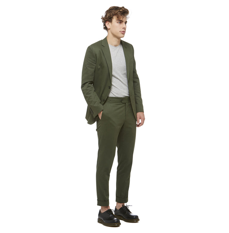 Green Cotton Notched Blazer