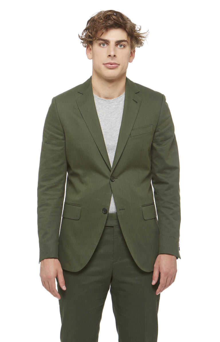 Green Cotton Notched Blazer