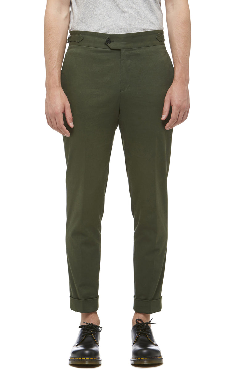 Green Cotton Cuffed Trouser