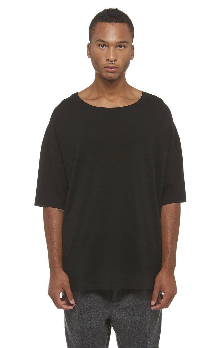 Black Merino Drop Shoulder T-Shirt
