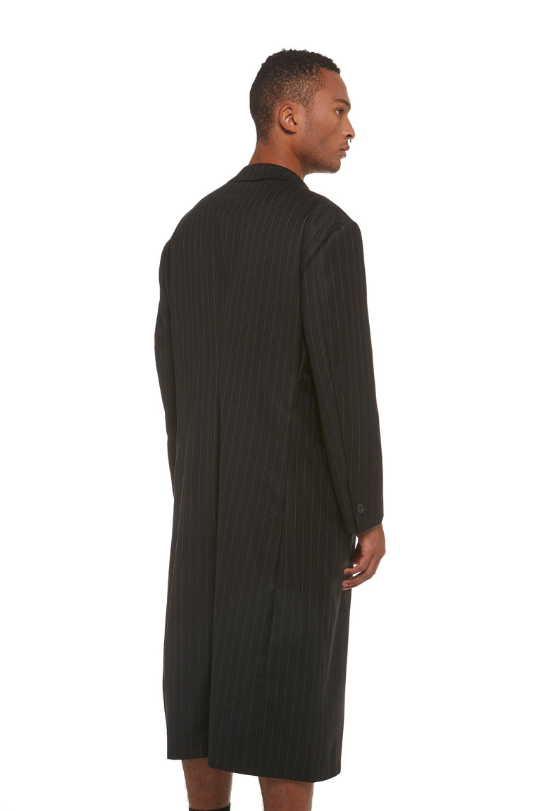 Black Pinstripe Drop Shoulder Overcoat