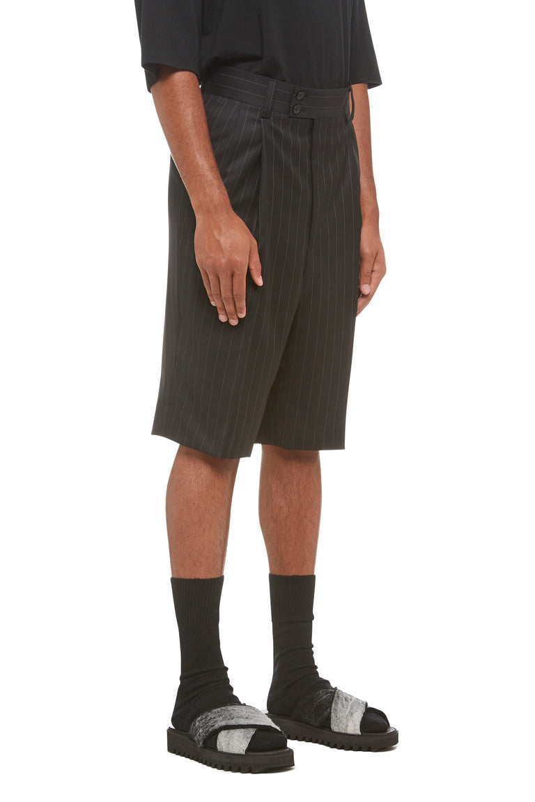 Black Pinstripe Drop Crotch Shorts