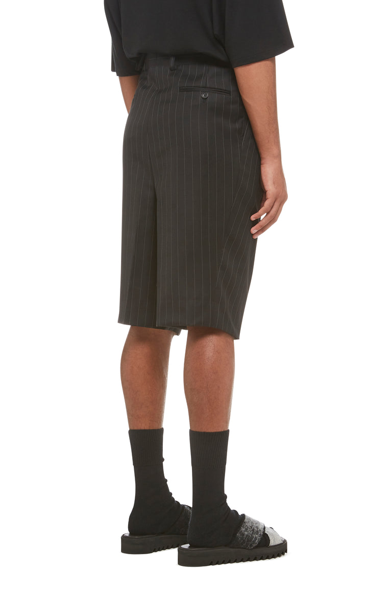 Black Pinstripe Drop Crotch Shorts