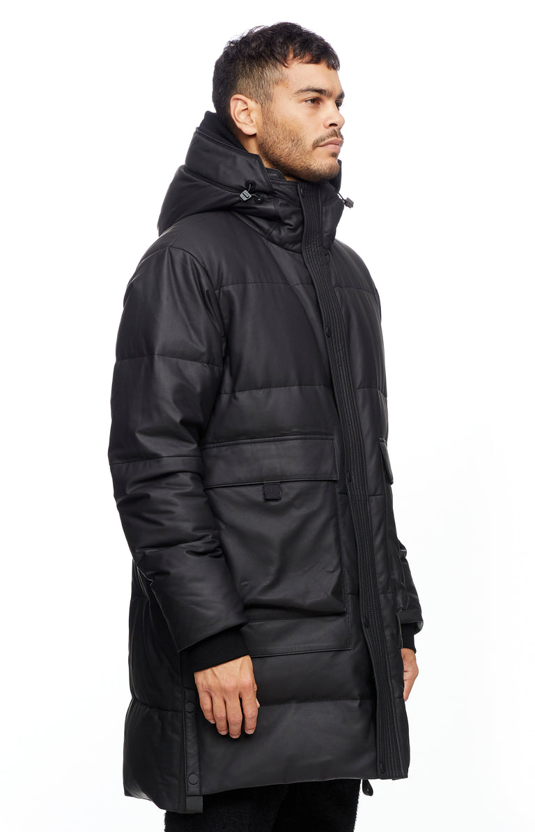 Black Leather Puffer Jacket