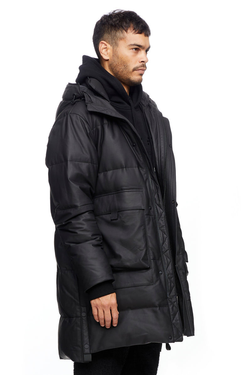 Black Leather Puffer Jacket