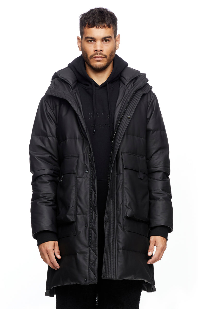 Black Leather Puffer Jacket